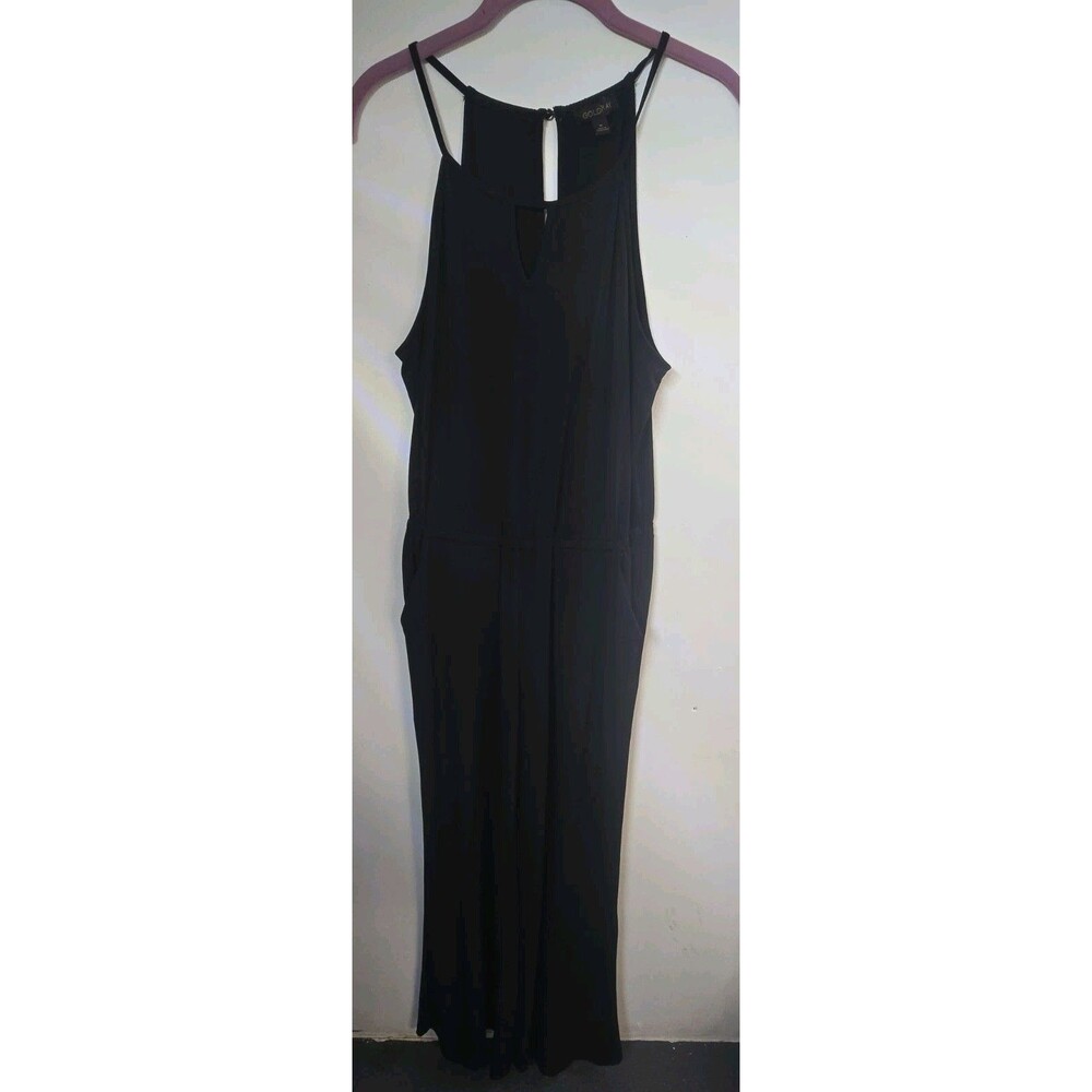 Goldray Women Black Halter Keyhole Wide Leg Jumpsuit Medium Sleeveless Pocket